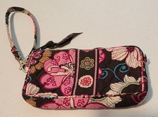 Vera Bradley Wristlet, Floral, Pink on Dark Brown, Pre-Owned