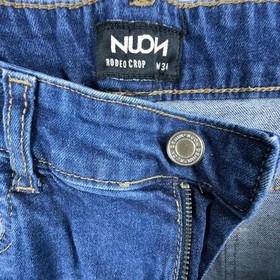 Nuon Rodeo Crop Jeans Distressed Medium Wash Mid Rise Women's Blue Size W34