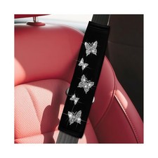 2PCS Car Seat Belt Covers, Butterfly Design for Women, Silver