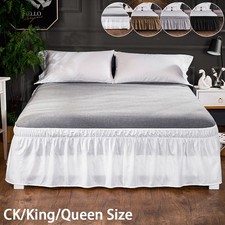 Elastic Queen King Bed Skirts 15'' Drop Ruffled Bed Apron Wrap Around Valance UK