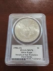 1986 (S) Silver Eagle PCGS MS70 First Strike / RARE ULTRA BREAKS GOLD RUSH LABEL
