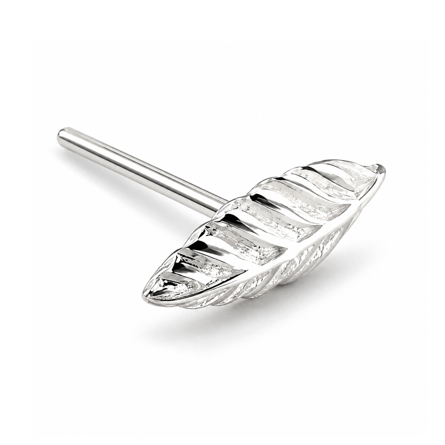 Feather Nose Stud 925 Sterling Silver 22G Leaf L Bendable Minimalist Piercing