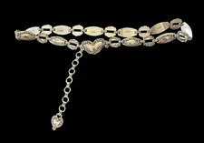 VTG 1996 Brighton Metal Hearts Belt Women Size Medium Silver Toned Ornate Chain