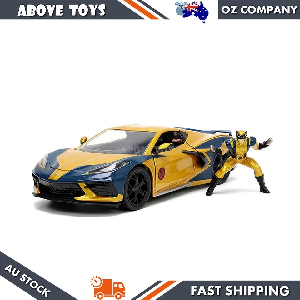 Jada Toy 1:24 Xmen Wolverine Figure With 2020 Chevy Corvette Diecast Car Model - Image 3 of 4