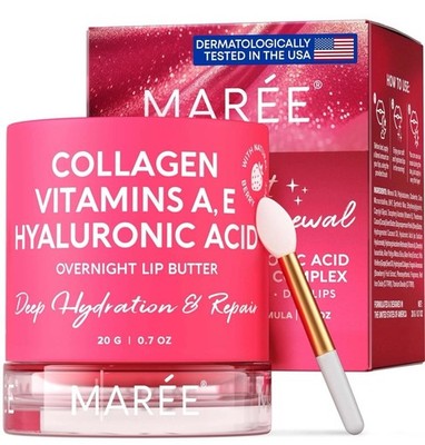 MAREE Lip Mask - Overnight Collagen Lip Scrub with Hyaluronic Acid & Coconut Oil