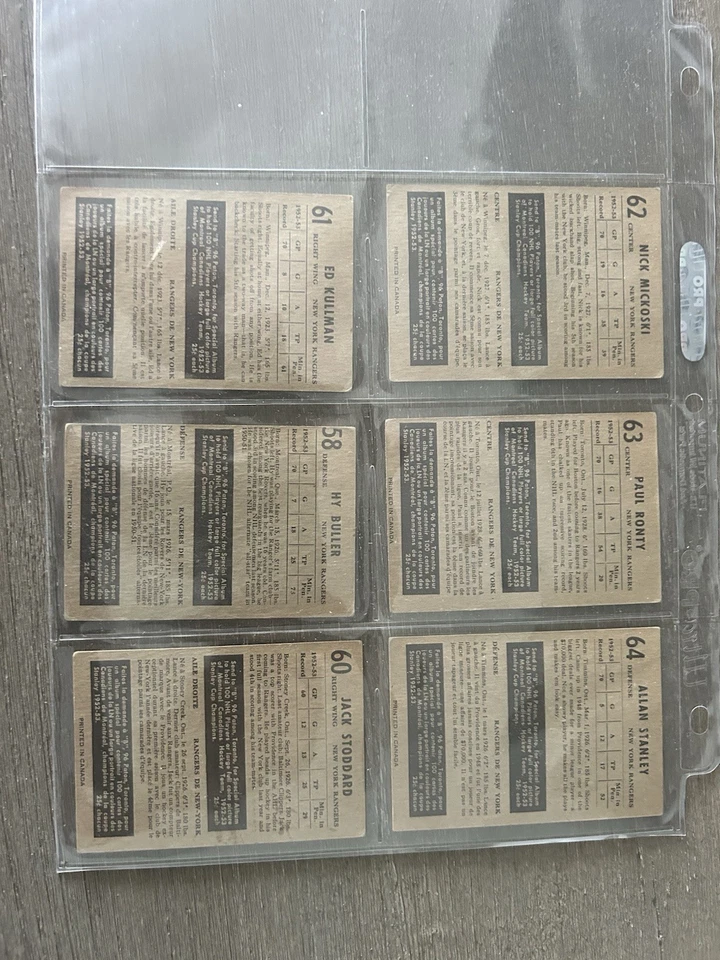 (12) 1953-54 Parkhurst NY Rangers 54,55,58,59,60,61,62,63,64,65,66,67 todo excelente+/nuevo Foto 4 de 4