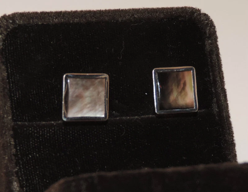 Vintage Swank Silver tone Gray Mother of Pearl MOP Men's Square Cufflink Fa 36 - Image 4 of 4