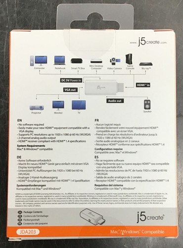 j5create HDMI to VGA Video Adapter Converter w/ Audio JDA203 New Ships Free - Picture 3 of 4