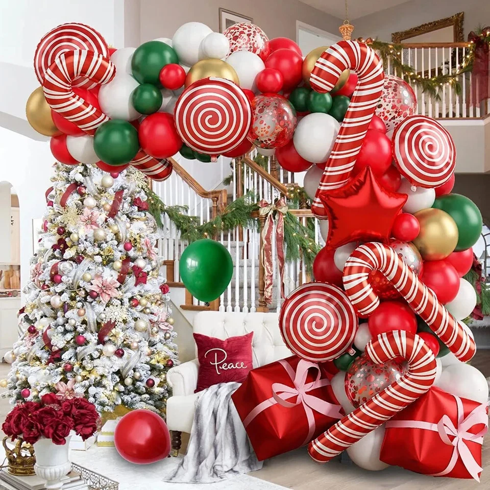 Juego de 137 PIEZAS Globos de Navidad Bastón de Caramelo Navidad Año Nuevo Cadena Arco Corona Conjunto Foto 2 de 4