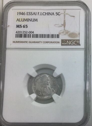 1946  Essai Fr. Indo China 5 Centimes NGC Graded  MS65 Gem Very Scarce Top Pop - Picture 1 of 4