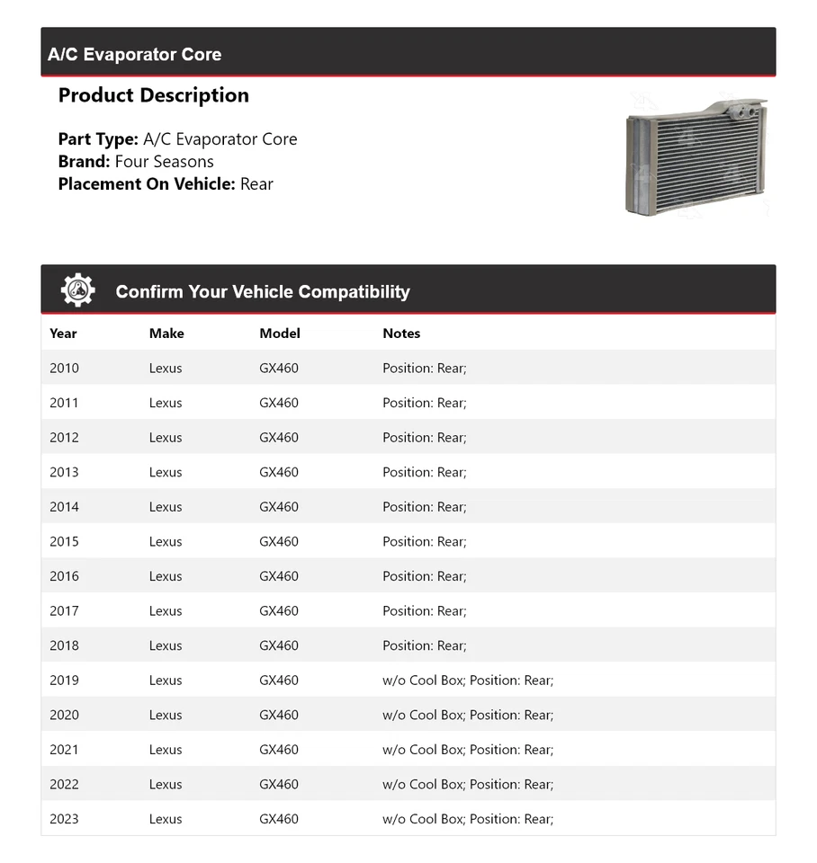 For 2010-2023 Lexus GX460 A/C Evaporator Core Rear 4 Seasons 2011 2012 2013 2014 - Image 2 of 4