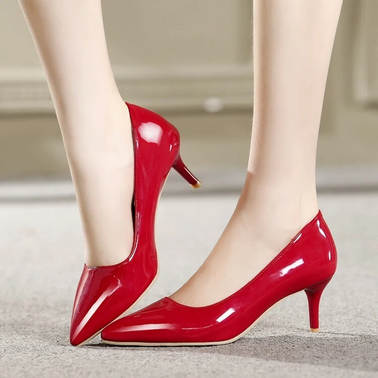 ELEGANT Women Pumps Pointy Toe Mid Heels Dress Basic Shoes Woman Big Size 3-16 - Image 2 of 4