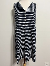 Ann Taylor LOFT Petites V-Neck Sleeveless Knit Dress Navy & White Stripe Size MP