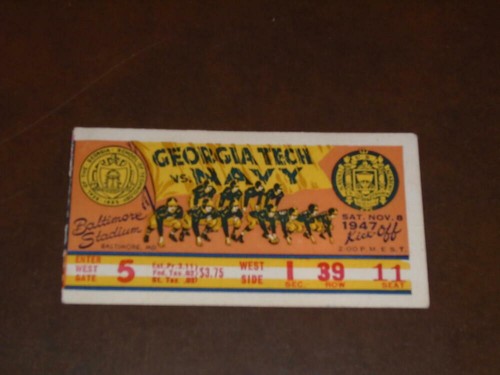 1947 GEORGIA TECH AT NAVY FOOTBALL TICKET STUB EX-MINT - Bild 1 von 2