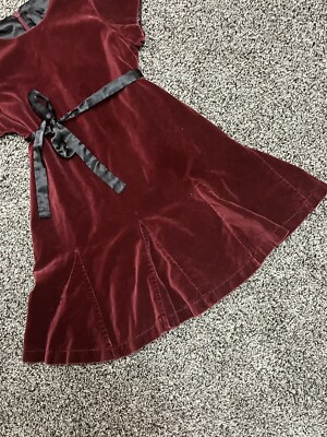 Vintage Burgundy Velvet Holiday Christmas Party Dress Youth Girls Size 5