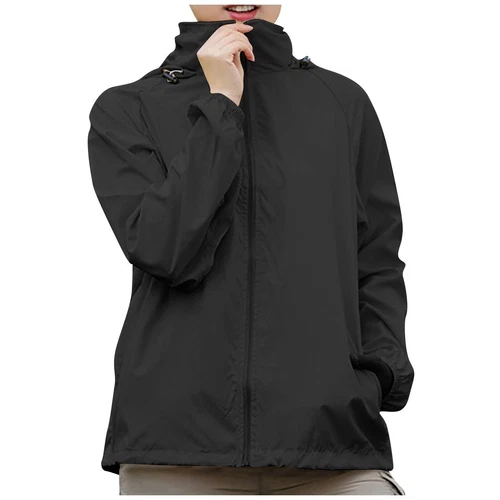 Chaqueta de lluvia ligera impermeable para mujer Abrigo de lluvia Cremallera completa Con capucha Cortavientos - Imagen 26 de 54