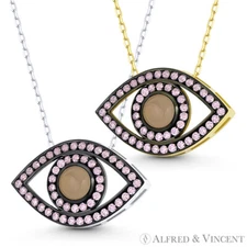 Evil Eye Cubic Zirconia Turkish / Ojo Charm 925 Sterling Silver Necklace Pendant