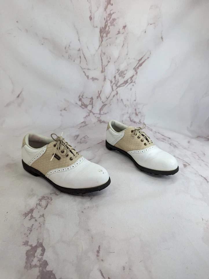 Zapato Footjoy Mujer 7 M Blanco Beige Vintage Greenjoys Spike Golf 99127 Foto 2 de 4