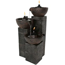 3-Tier Polyresin Burning Bowls Fire and Water Fountain - 34 in by Sunnydaze