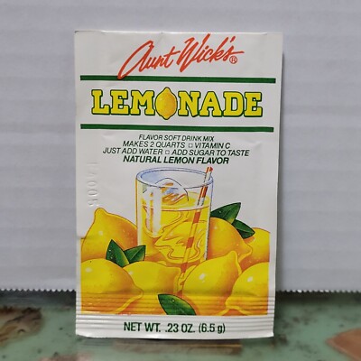 NOS Vtg 1980s Aunt Wick's LEMONADE flavor Drink Mix Packet Set Prop JEL SERT