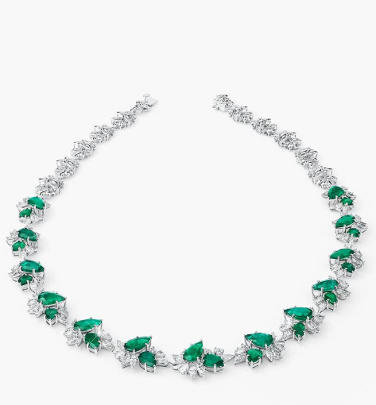 23ct Pear Cut Green Emerald Simulated CZ Tennis Necklace in 14k White Gold Plated