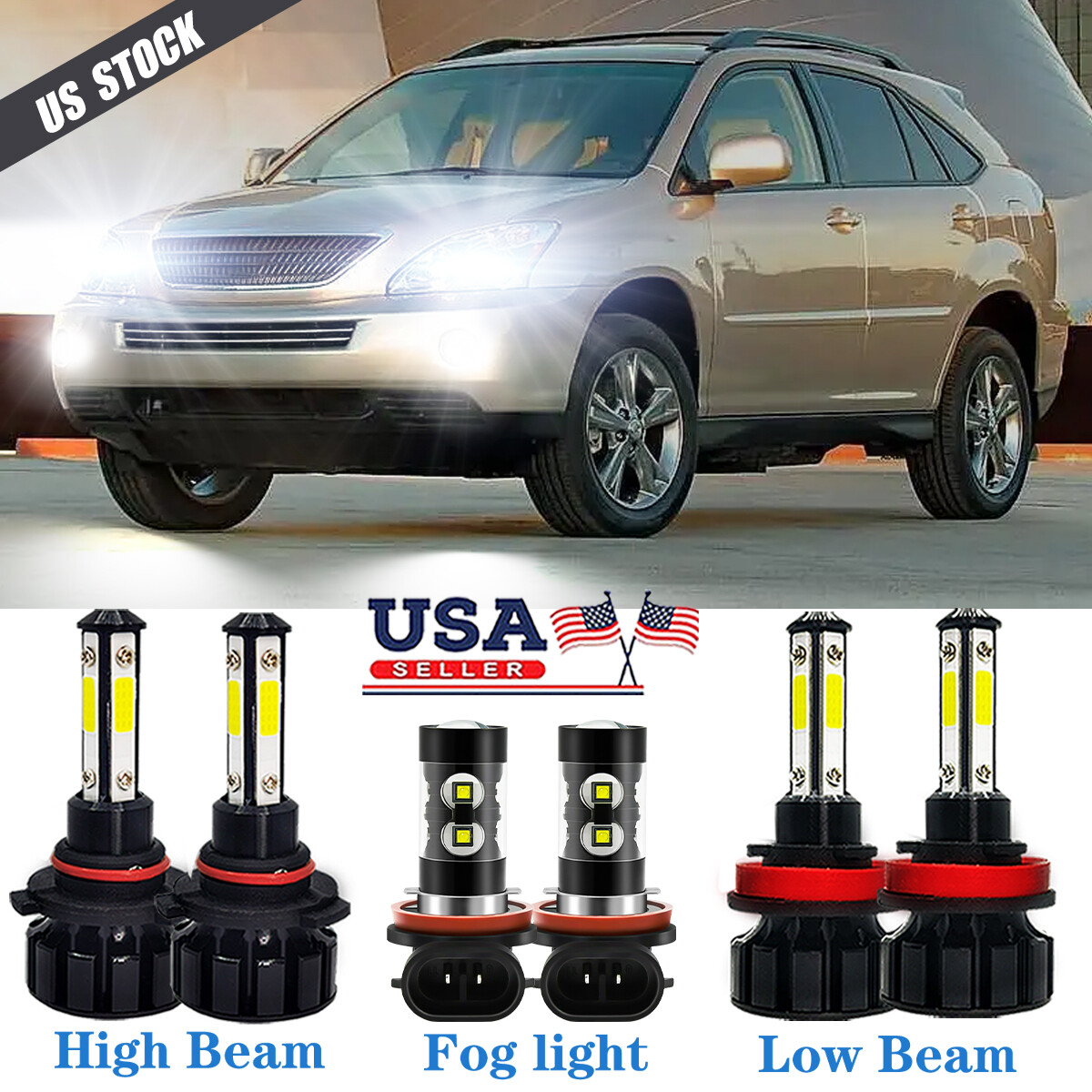 For Lexus RX400h 2006 2007 2008 LED Headlight Hi/Lo Beam + Fog