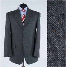 Men Italian Tweed Jacket 42R UK Size BIANCHI Grey Flecked Wool Sport Coat Blazer
