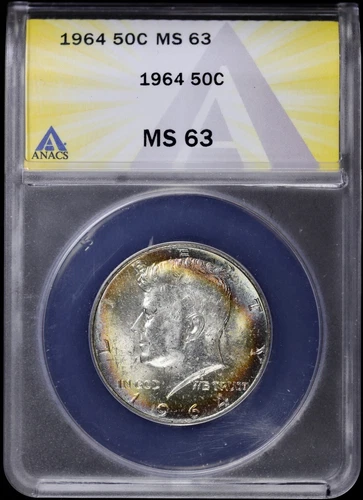 1964 50C Kennedy Silver Half Dollar ANACS MS 63 Toned (Mint State, Unc)