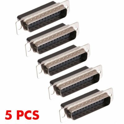 5 Pack DB25 25-Pin Male D-SUB Crimp Pin Connector Adapter Plug Socket Assembly