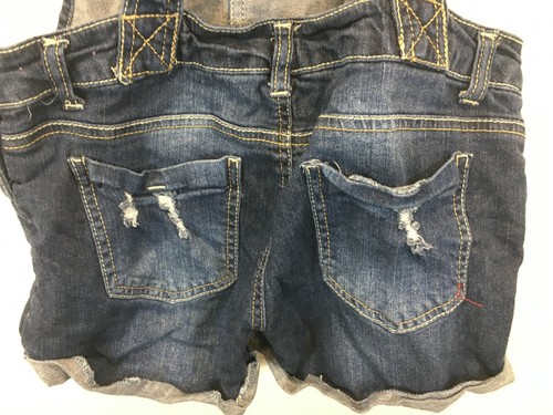 Women's Wallflower Overall Shorts Small Blue Denim Dark Wash Distressed Boho - Picture 3 of 4