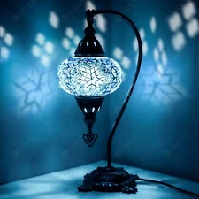 Turkish Moroccan Lamp Colorful Glass Mosaic Handmade Swan Neck Table Lamp Large