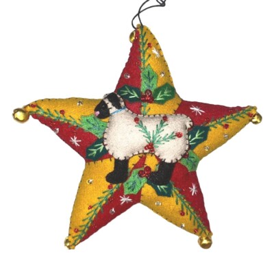 Stitch by Stitch STAR SHEEP LAMB Handmade Fair Trade Christmas Ornament New