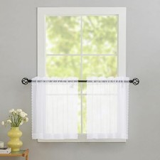 Sheer White Kitchen Tier Curtains 24 Inch 30"W x 24"L Pack of 2 White-voile
