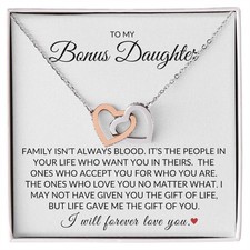 Two Heart Pendant Necklace- Rose/White or 18k Yellow Gold Finish- Bonus Daughter