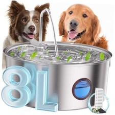 Dog Water Fountain for Large Dogs- Stainless Steel Dog Water 270oz/8L Silver