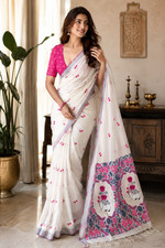 Aadatein Floral Cotton Saree with Artistic Woven Pallu Tassel Border