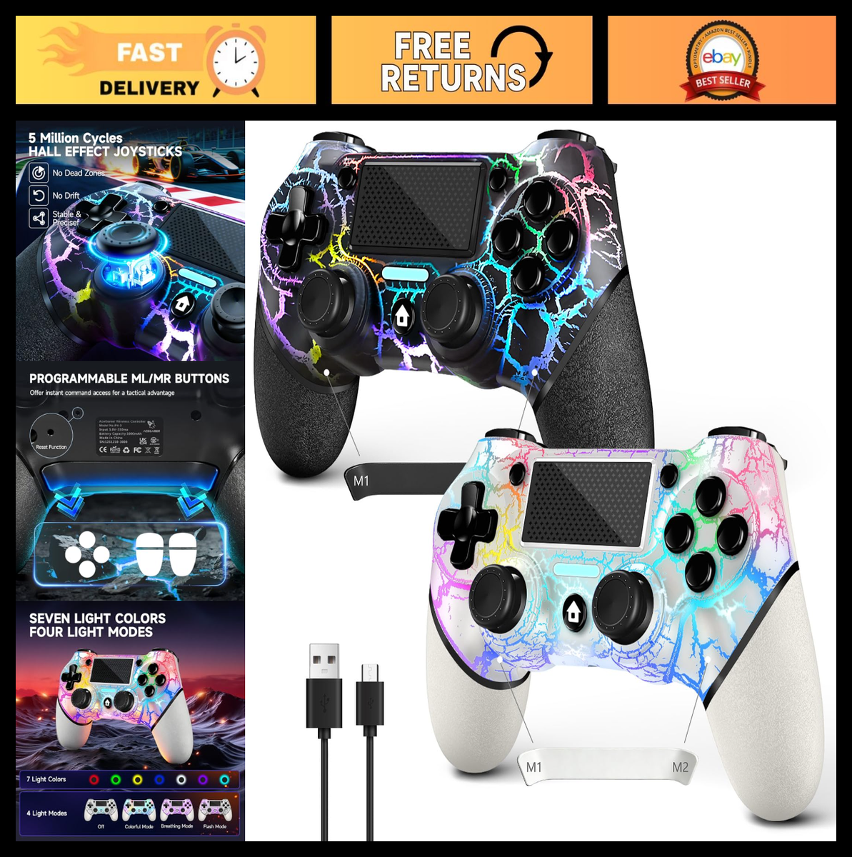 2 Pack PS4 Controller Joysticks with Programmable Back Buttons