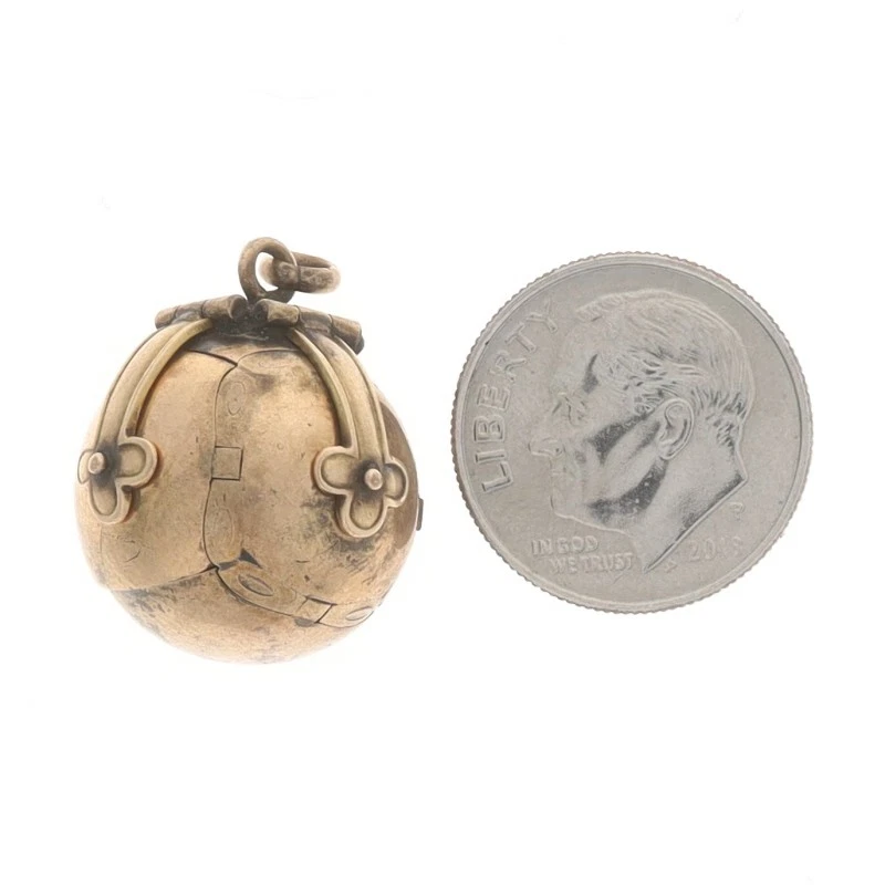 Yellow Gold Men's Masonic Ball Fob Pendant - 9k & 925 Folding Orb Missing Parts - Image 4 of 4