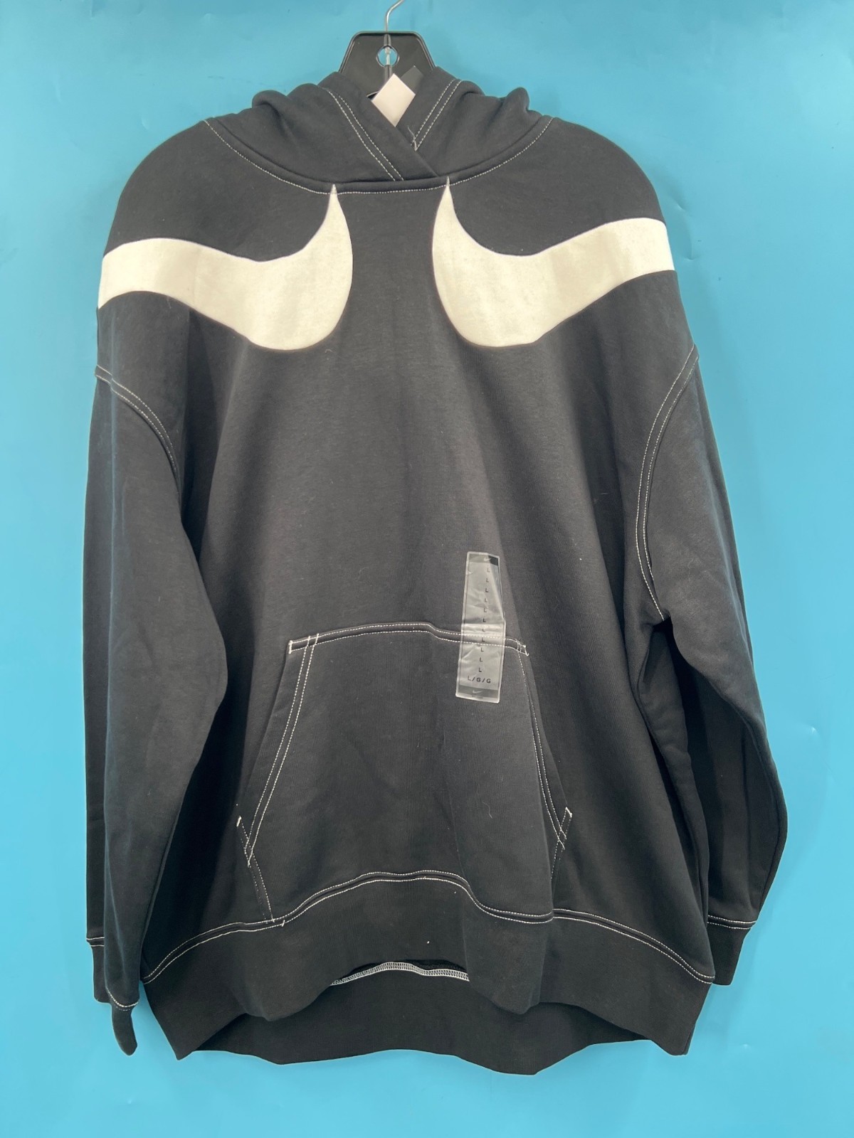 Women's NIKE Black & White Oversized Hoodie Sz L (NWT)