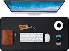 Leather Desk Mat (Real Leather-Textured) - Office Desk Pad Waterproof, Large Mou