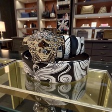 VERSACE Black  Baroque Barocco Reversible Leather Belt w/ Box  Dust Bag 95 IT