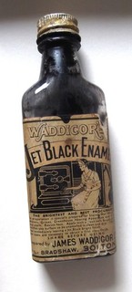 Antique Waddicor's Jet Black Enamel Polish With Original Label. Bolton 6" Tall