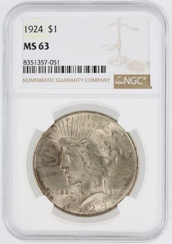 1924 NGC MS63 S$1 Philadelphia Mint Peace Silver Dollar No Reserve