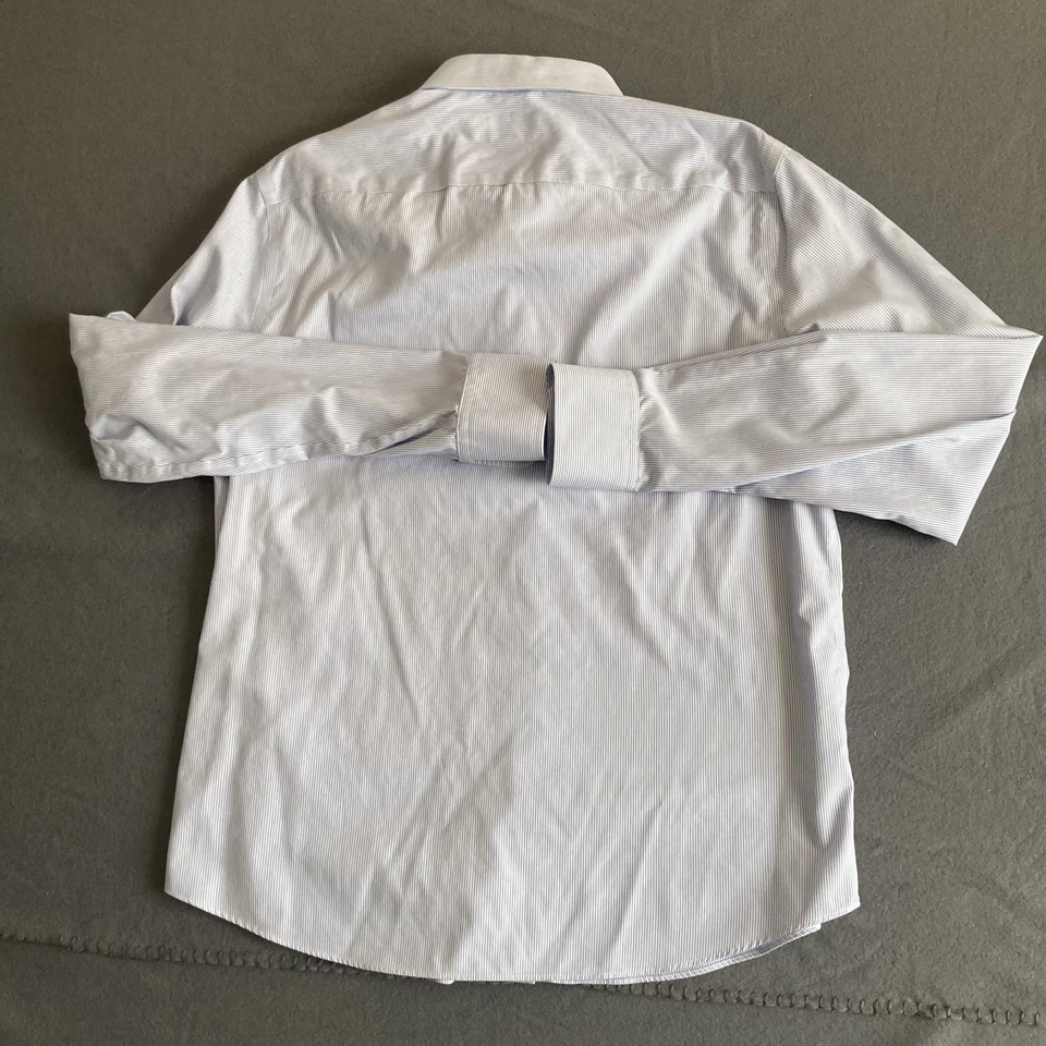 UNTUCKit Bordeaux Shirt Men's Large Slim Fit Blue Stripe Wrinkle Free Button Up - Image 3 of 4