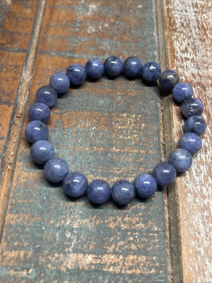 Pulsera de cuentas de tanzanita genuina de 8 mm con piedras preciosas azules violetas naturales de 7 pulgadas Foto 4 de 4