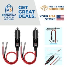 Versatile 12V Fused Cigarette Lighter Plug with Heavy-Duty Cables - 2 Pack
