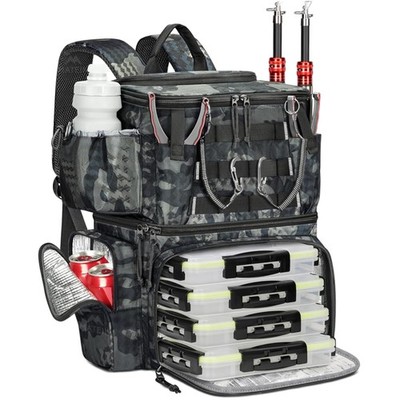 Angelrucksack, , mit 4 Küderboxen, Kompass, Isoliert, Rutenhalter