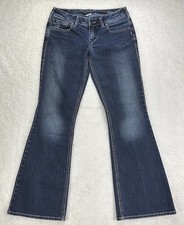 Silver Jeans Co Jeans Womens 28x31 Med Wash Aiko Bootcut Embroidered Whiskered