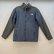 The North Face Soft Shell Jacket Boys L Grey Blue Full Zip Color Block Outdoor