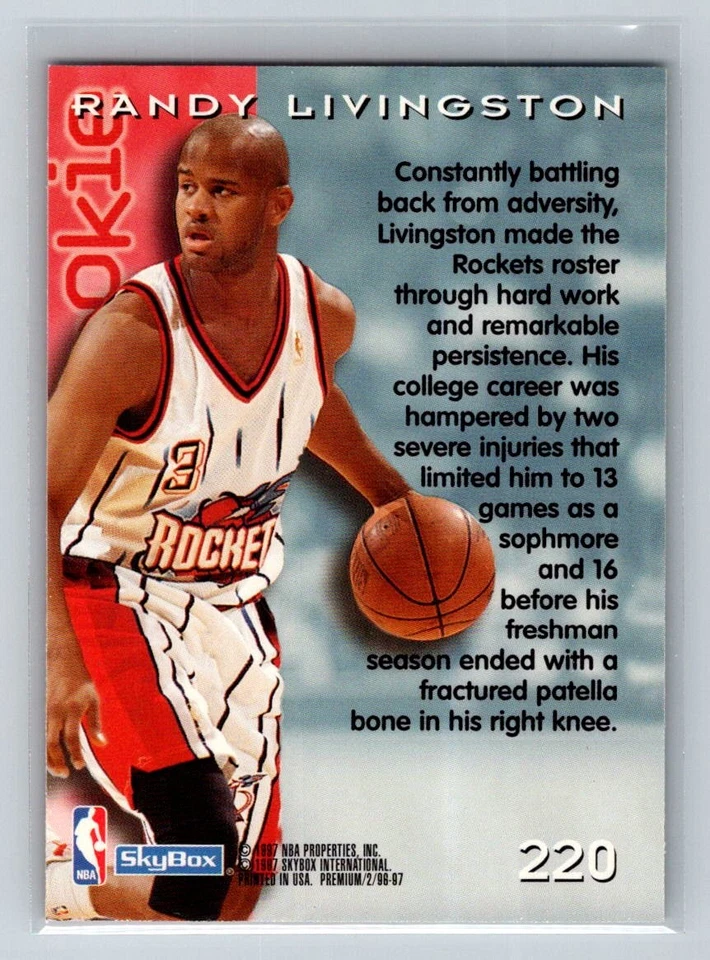 1996-97 SkyBox Premium Rookie RC #220 Randy Livingston Houston Rockets - Image 2 of 2
